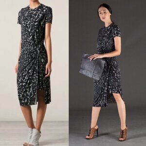 Helmut Lang Barneys NY Strata Dress Grey Multi Print sz XS Stretchy Asymmetrical
